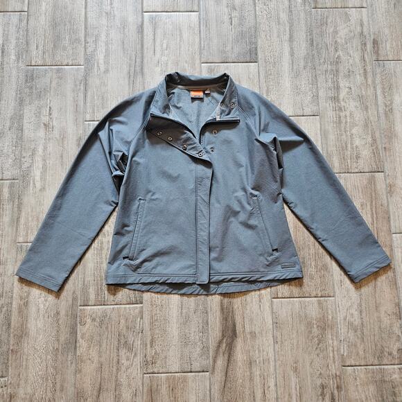 Merrell Softshell Jacket Womens Size L Grey Collared Full Zip Snaps Pockets - Picture 1 of 10